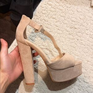 PrettyLittleThing Beige Platform Heels